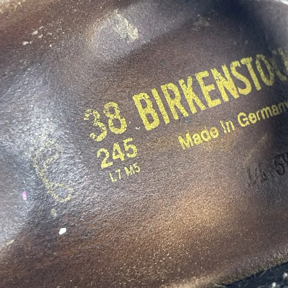 Birkenstock Arizona EU38 , US 7 Regular Black Silver Metallic Leather Sandals - Picture 10 of 12